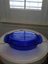 Cazuela ovalada de vidrio azul PyrORey con tapa