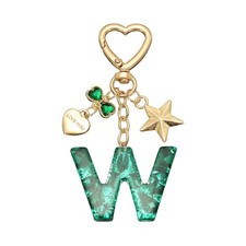 Cute Initial Letter Keychain, Letter W Keychains for Women Girls Bling Green
