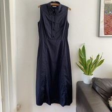 Arket Navy Blue Nylon Paper collared  Midaxi length Shirt Dress size 38 Uk 10-12