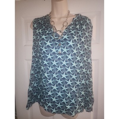 Escapada Living Women's Blue 3/4 Sleeve Starfish Tunic Rayon Size Large EUC