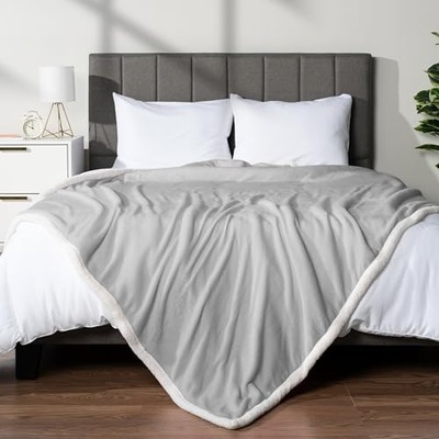  Sherpa Fleece Blanket for Bed, King Size, 90 x 108 Inches - King Light Gray