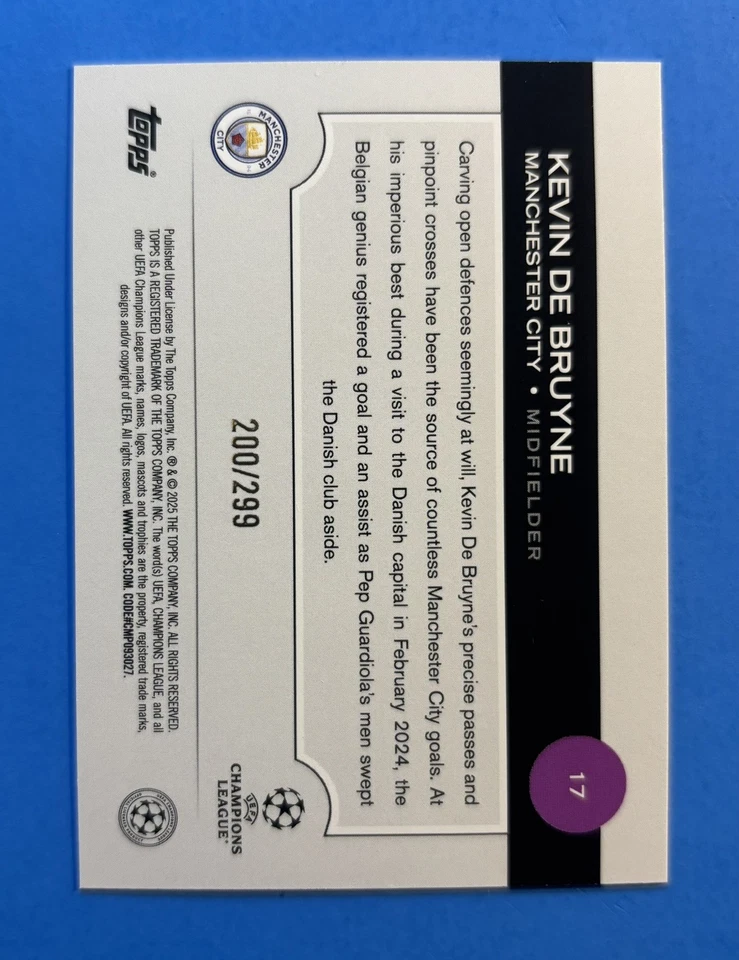 Kevin De Bruyne - 2021 - 25 Topps & Panini (48) 卡套装 - 曼城 - 那不勒斯 — 第 3/3 张图片