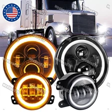 for Freightliner Coronado 7inch Round LED Headlights + 4inch LED Fog Light Combo
