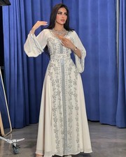 Abaya Islamic Hand Work Dubai White Moroccan Kaftan SALE Georgette Eid Farasha