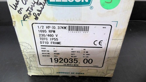 LEESON 1/2HP D71D TEFC AC MOTOR 192035.00 460VOLT 3PH 1695RPM NIB - Picture 8 of 8