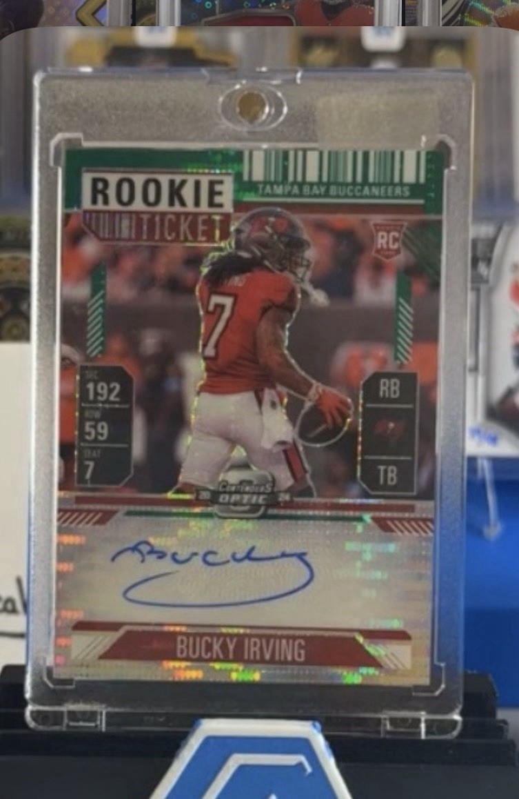 2024 Contenders Optic Bucky Irving Rookie Ticket Auto RC Green Pulsar Prizm #/30