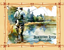 Blackfoot Montana River Fishing Art Mouse Pad Art 7 3/4 x 9" River Runs Thru It