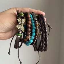 Boho Woven Bracelet Set 6 Piece Ethnic Style Couple Handmade Look Jewelry