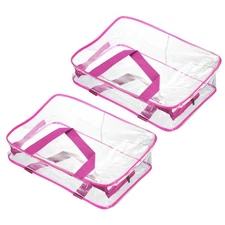 2Pcs L Size Clear PVC Toiletry Bag Makeup Pouch with Zipper Handle Rose Red