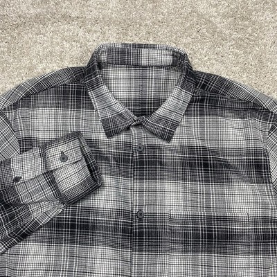 Lululemon Masons Peak Flannel Shirt Mens Large Black White Plaid Button Down