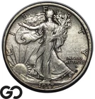 1917-D Walking Liberty Half Dollar *AU Key Denver Issue* Low Mintage, Obv MM