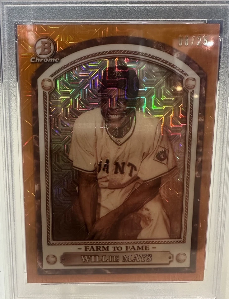 Willie Mays 2020 Bowman Chrome Farm To Fame Orange Refractor Card /25 PSA 8 🔥 - Image 2 of 3