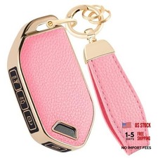 Key fob cover for KIA with Keychain, Soft TPU Leather Texture Key Case Pink