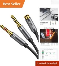 Headphone Splitter for Computer 3.5mm Female to 2 Dual 3.5mm Male Braided Aud...