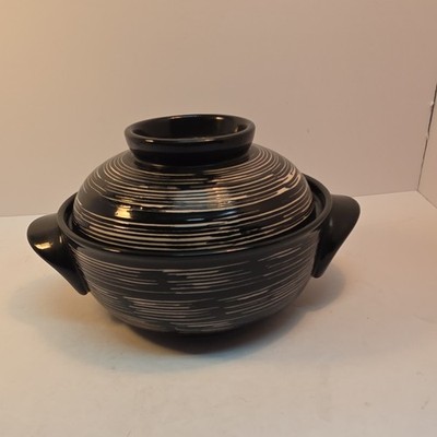 World Market Ceramic Casserole With Lid Black & White Swirl Pattern, 8in