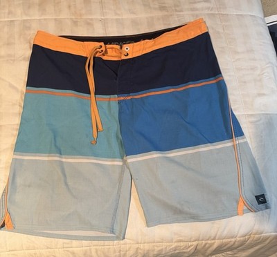 Rip Curl Men's Size 38 Blue Orange Gray Colorblock Board Shorts Drawstring