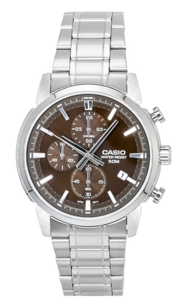Casio Quarz-Chronograph Edelstahl Braun Zifferblatt MTP-E510D-5AV 50M Herrenuhr-image