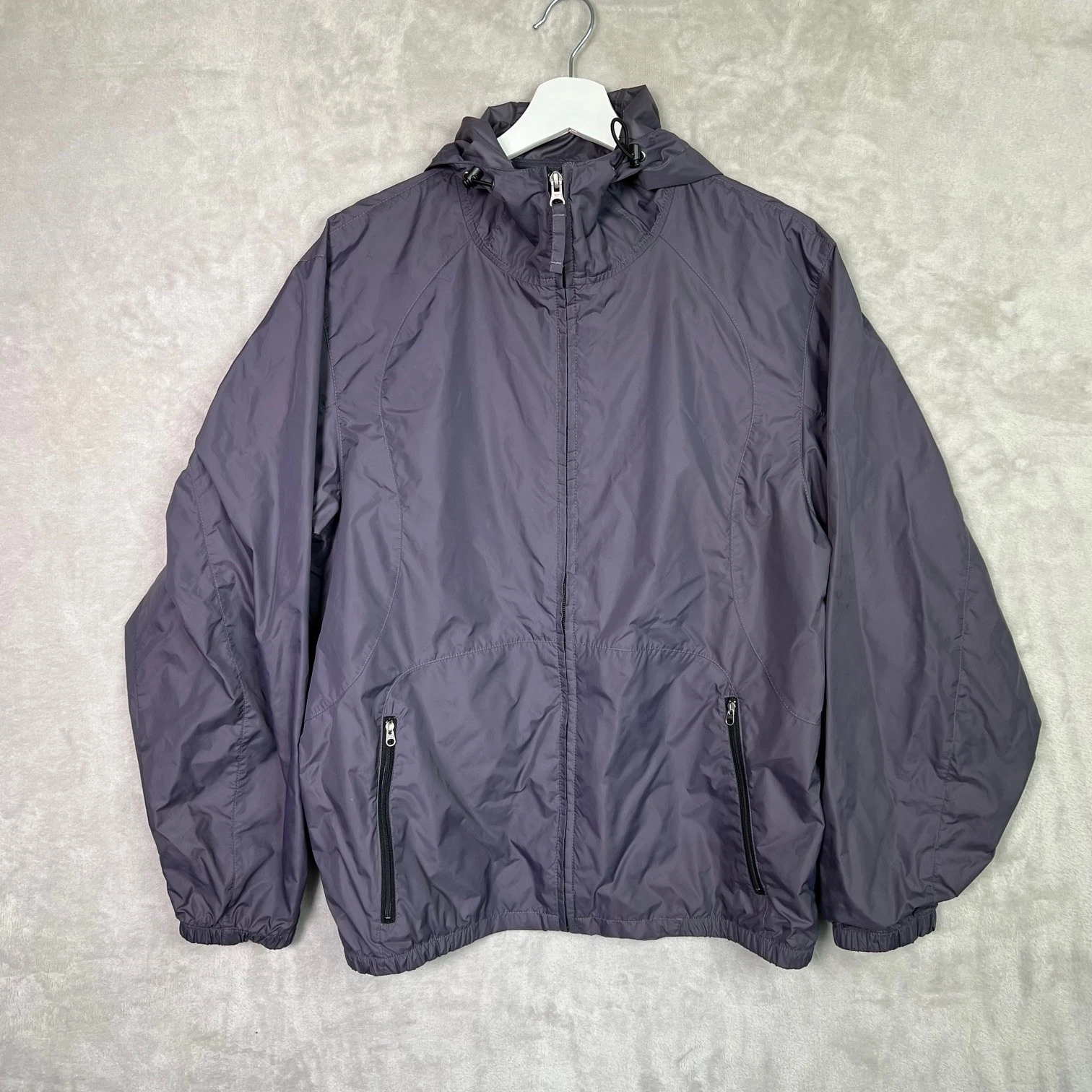 Snow Lion Jacket Mens Small Hooded Windbreaker Rain Gray Lightweight