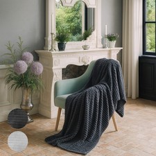 Kuscheldecke Jacquard Flanell Cord Optik Flauschdecke XXL Wohndecke Sofadecke 