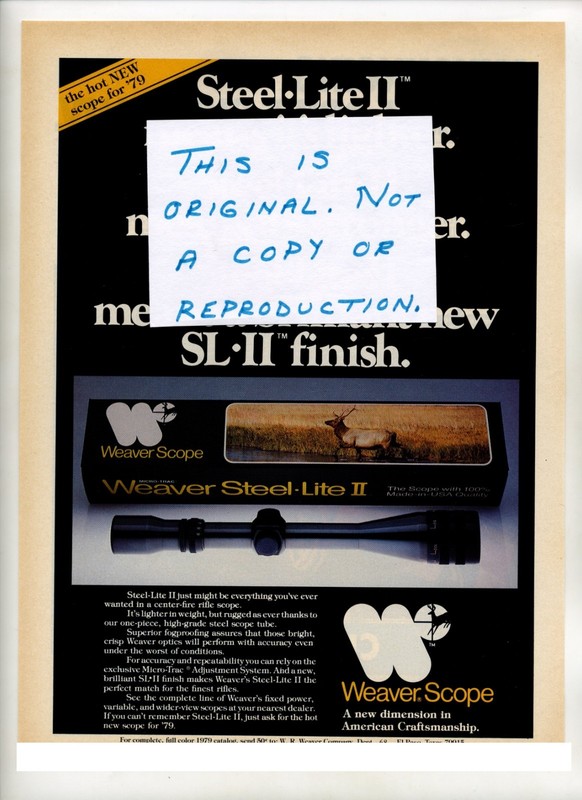 Weaver Steel-Lite II Rifle Scope Magazine Ad (FREE SHIPPING) 1970s
