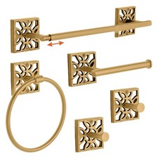 5 PC Antique Gold Modern Bathroom Accessories Set, Wall Mounted - Towel Rack,...