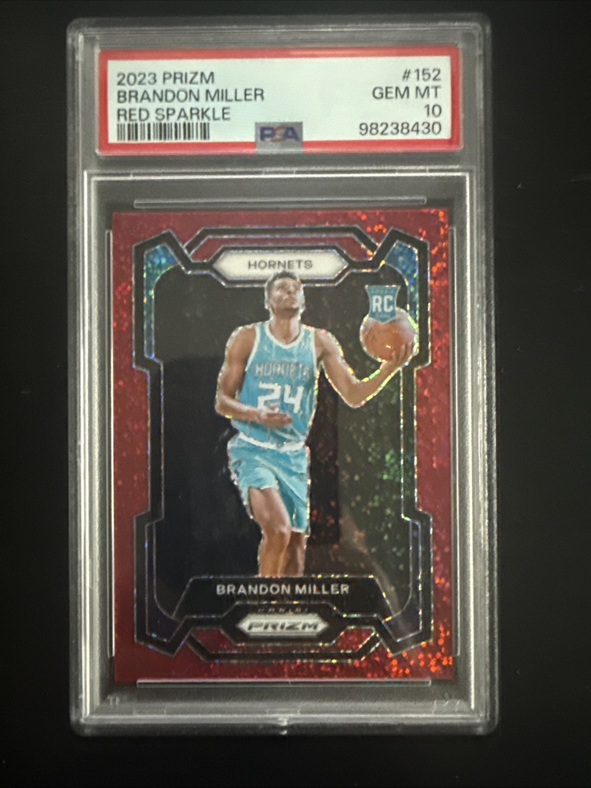 2023-24 Prizm Brandon Miller #152 RC - Red Sparkle Prizm Rookie PSA 10 Hornets