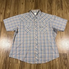 Vintage Wrangler Shirt Men 2XL Gray Plaid Western Pearl Snap Short Sleeve Cowboy