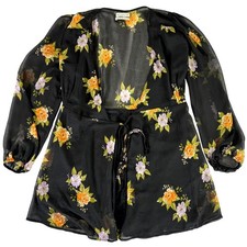 Urban Outfitters Sheer Floral Tie Front Kimono Top Mini Dress Black Womens Small