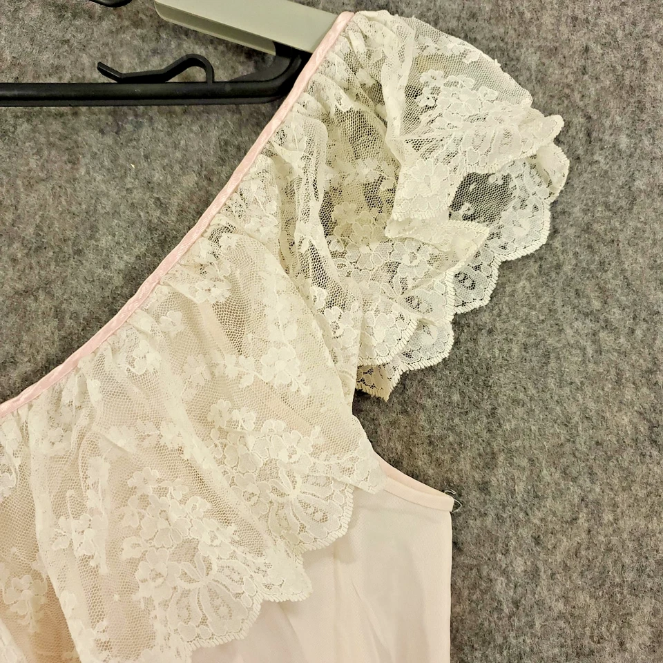 Camisón De Colección Lucie Ann Mujer Medio Rosa Encaje Volantes Nylon Peignoir Años 70 EE. UU. Foto 2 de 4