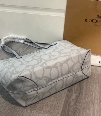 COACH City Tote Bag Sketch Signature Canvas Ice Blue CBH89 Outlet
