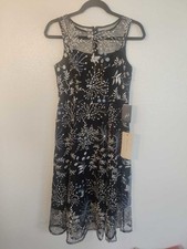 Adrianna Papell Blue Multi Embroidered Midi Fit & Flare Dress NWT Size 2 $179
