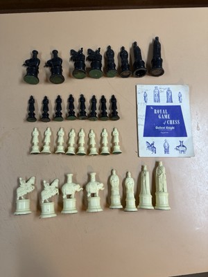 set KINGSWAY FLORENTINE CHESSMEN CHESS SET ROYAL GAME 1947 Complete 32pcs R
