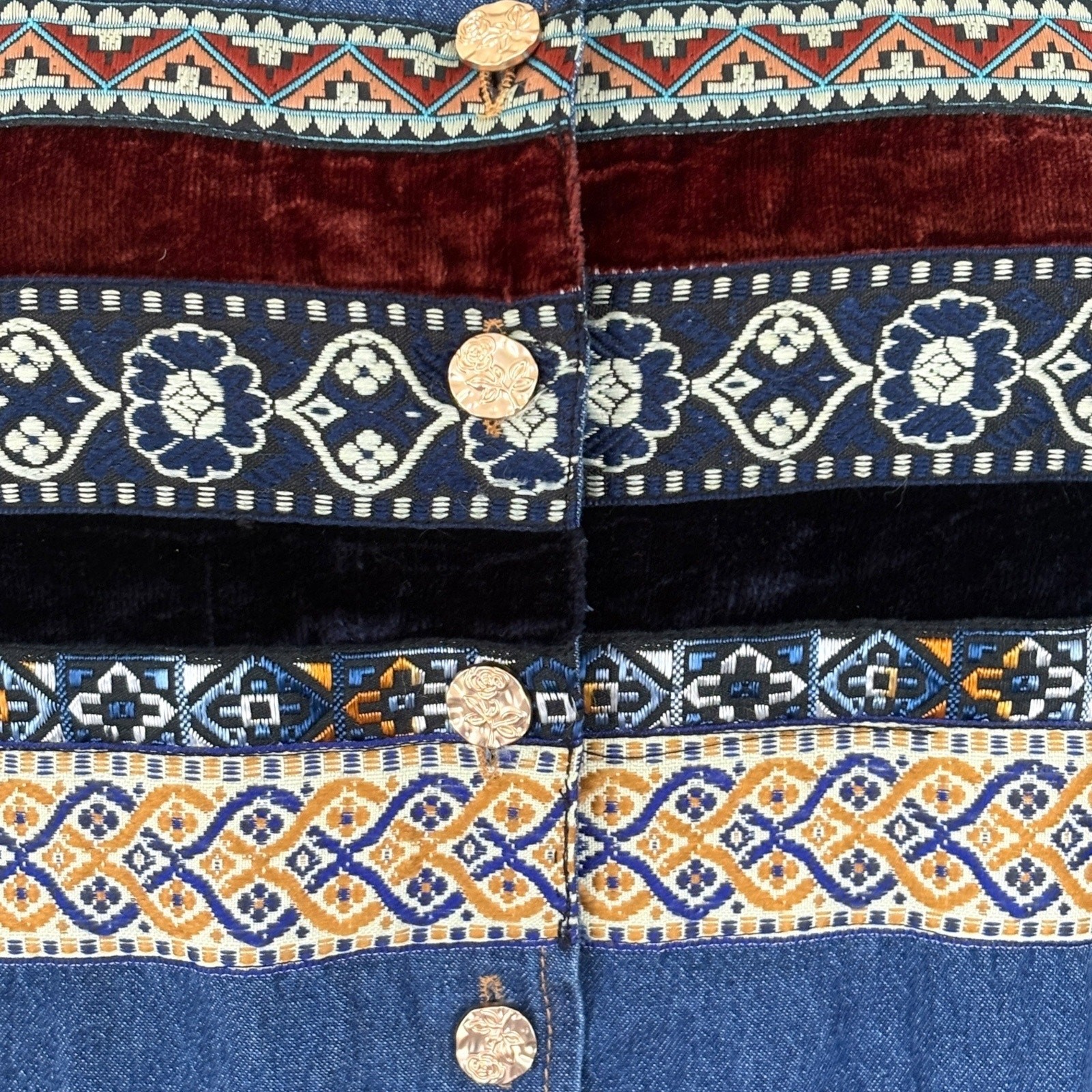 Upcycled Vintage Denim Jacket Boho Western Rodeo Horse Tapestry Lace Bell Sleeve