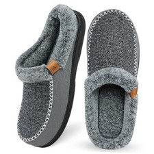 Men's Slippers Slip On Moccasin, Indoor Outdoor Warm 11-12 Grey Black Wool