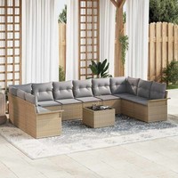 11-Teiliges Garten Sofa Set Mit Kissen Schwarz Poly-Rattan