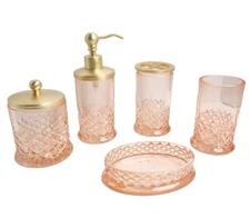 5 Piece Glass Bathroom Accessories Set Complete Retro Style