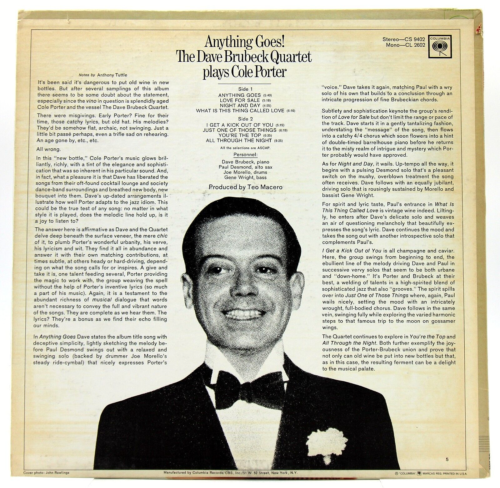 Dave Brubeck "Anything Goes!" NEW / SEALED 1965 Columbia MONO LP - Picture 2 of 10