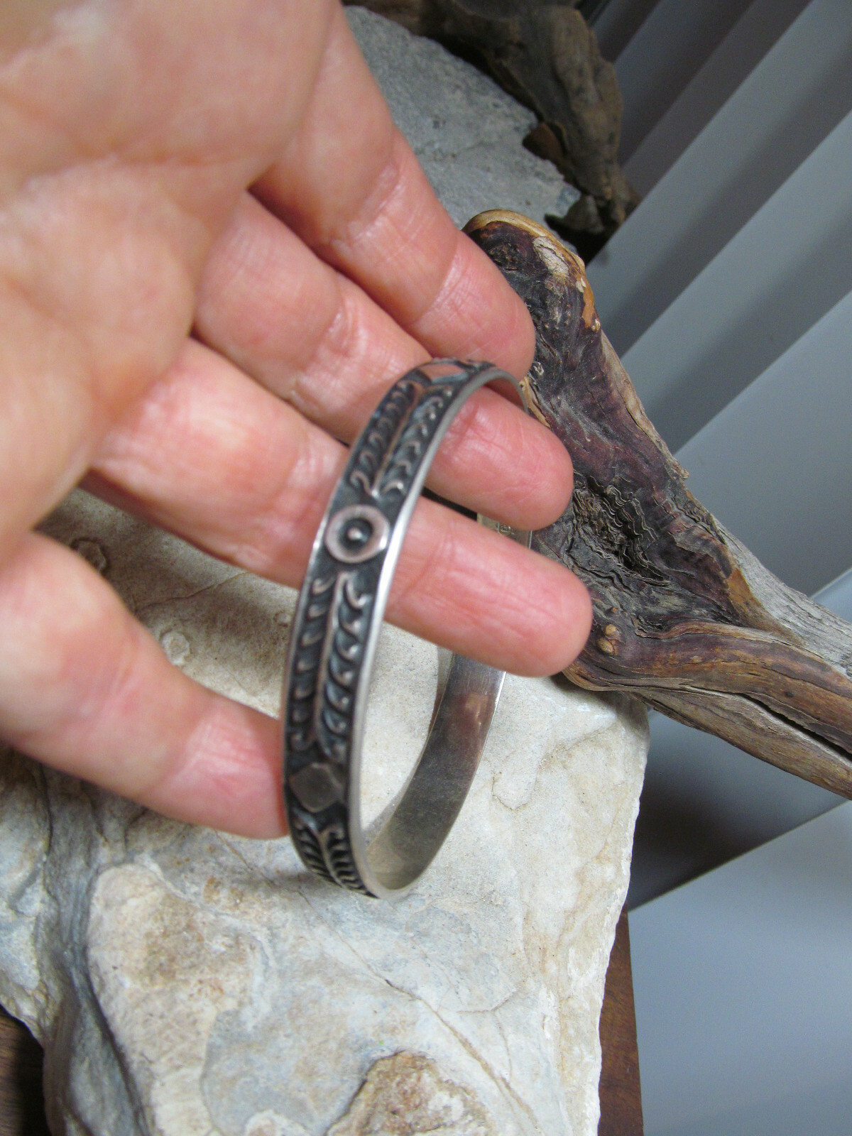 Vintage Silver 800 Patterned Textured Embossed Ba… - image 2