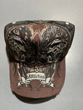 Affliction Vintage New Double Skull Brown Hat...