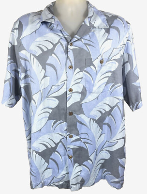 Beyond Paradise Shirt Men's Large L Silk Hawaiian Blue Floral Camp Tropical Soft