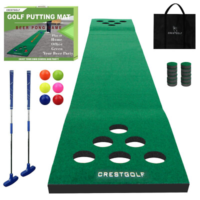 #ad Golf BeerPong Game Set Green MatGolf Putting Mat Indoor Putting Green With Club $119.99