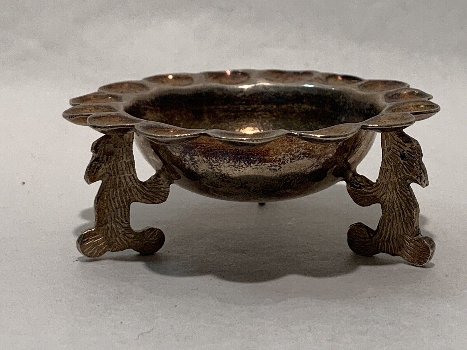 Antique SANBORNS Mexican Sterling Silver Dog Footed Ashtray / Salt Cellar 2 1/2”