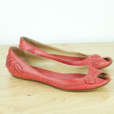 Valentino Garavani 38 Shoes Slip On Ballet Flats Peep Toe Red Leather Luxury