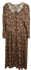 Laura Ashley Size 10 Vtg Floral Cottagecore Long Sleev Tea Dress Lace Collar EUC