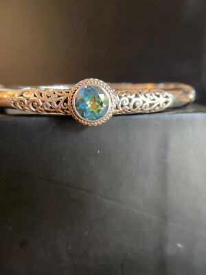 Sarda, Bali Artisan Made, Sterling,Bangle Bracelet  Unicorn Dreams Mystic Topaz