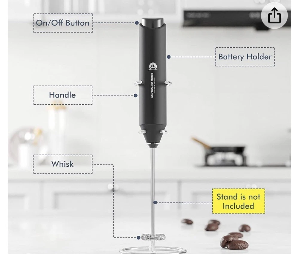 Milk Frother Handheld Battery Operated Electric Foam Maker  Powerful Color Black
