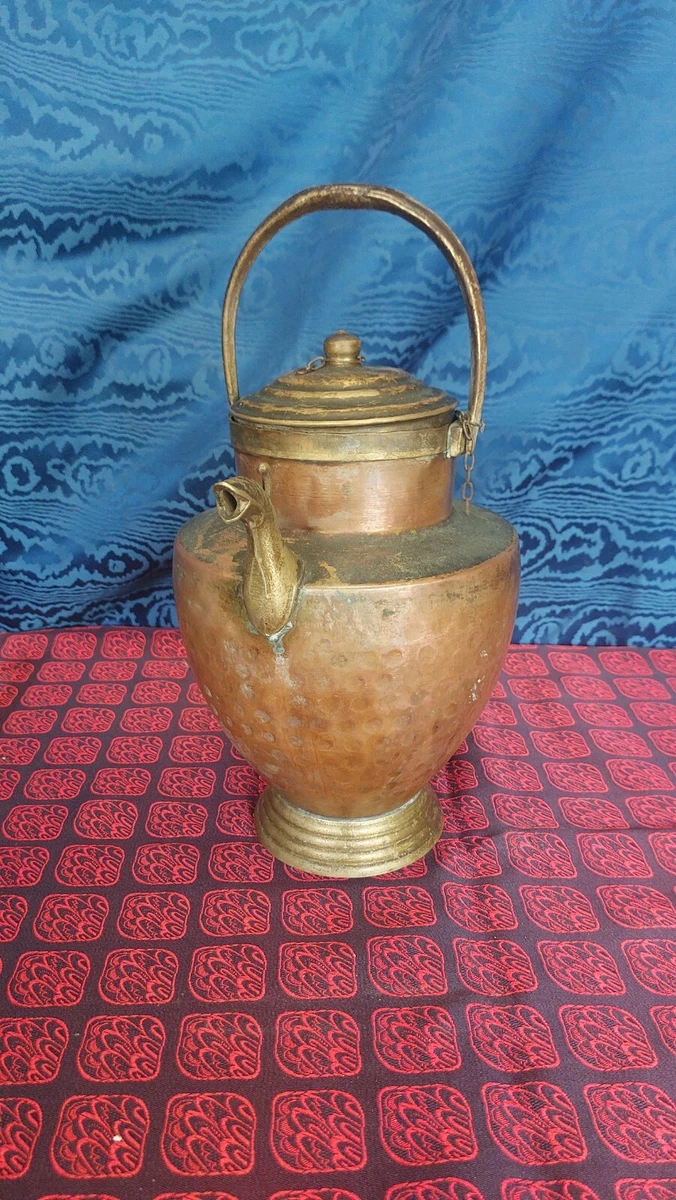 Golden Drops Distributore d'acqua in rame martellato puro con rubinetto Matka brocca d'acqua pentola di rame 3 litri con 2 bicchieri d'acqua martellati in rame