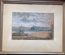 Watercolor Munich Illegibly Signed Shore Lake Impressionist Around 1920 Antique