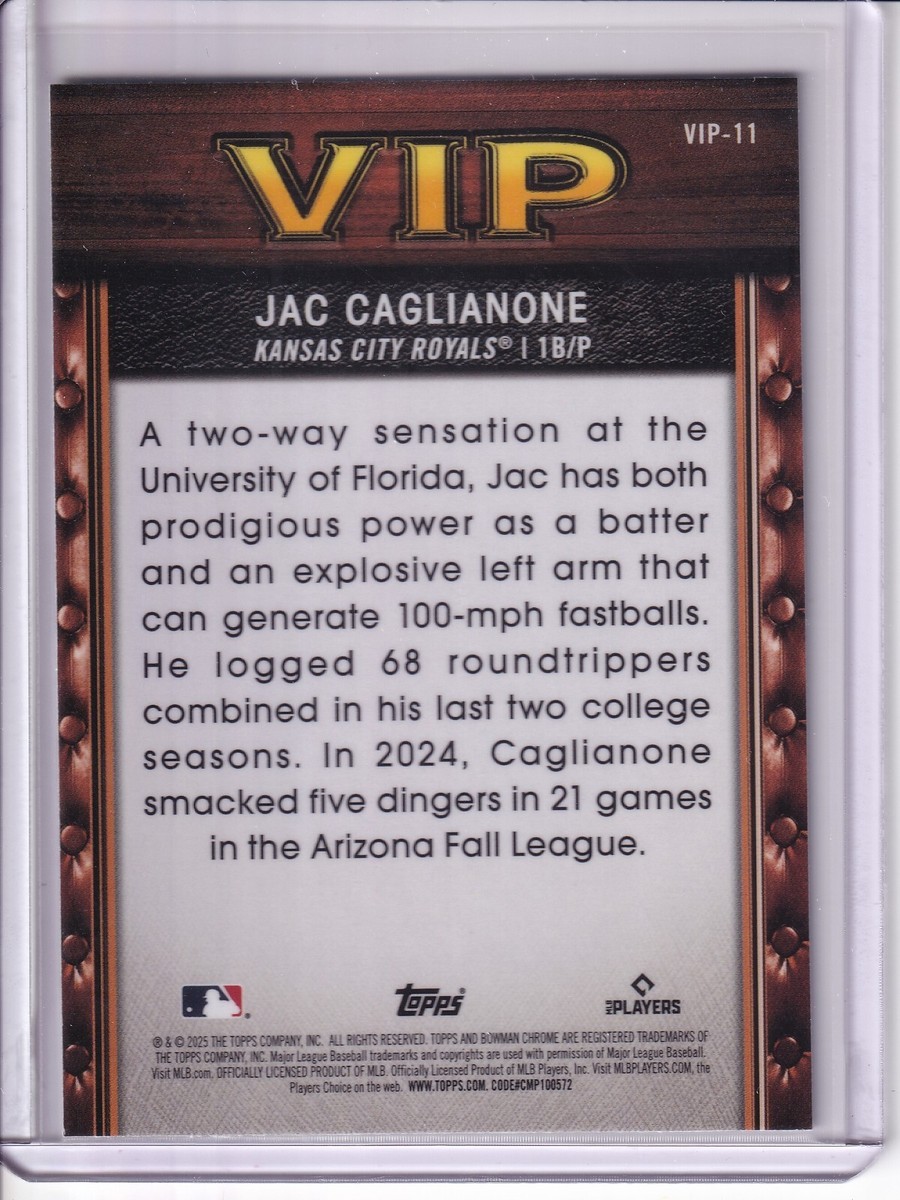 2025 BOWMAN CHROME JAC CAGLIANONE ROOKIE VIP REFRACTOR SP #VIP-11