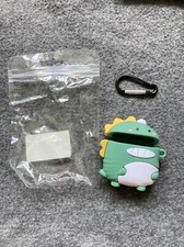 Green Dinosaur Protective Charging Silicone Case for AirPods 1/2 with Clip New